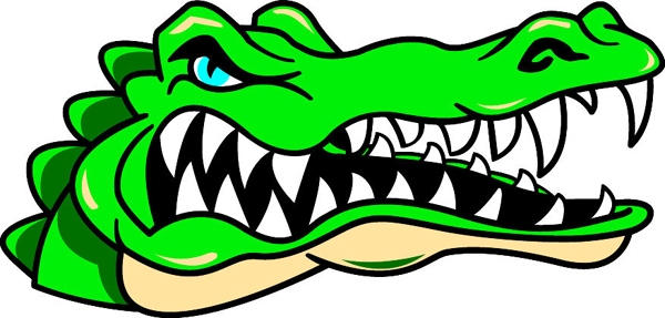 Gator's head team mascot full color vinyl sports decal. Personalize on line. Gator 1